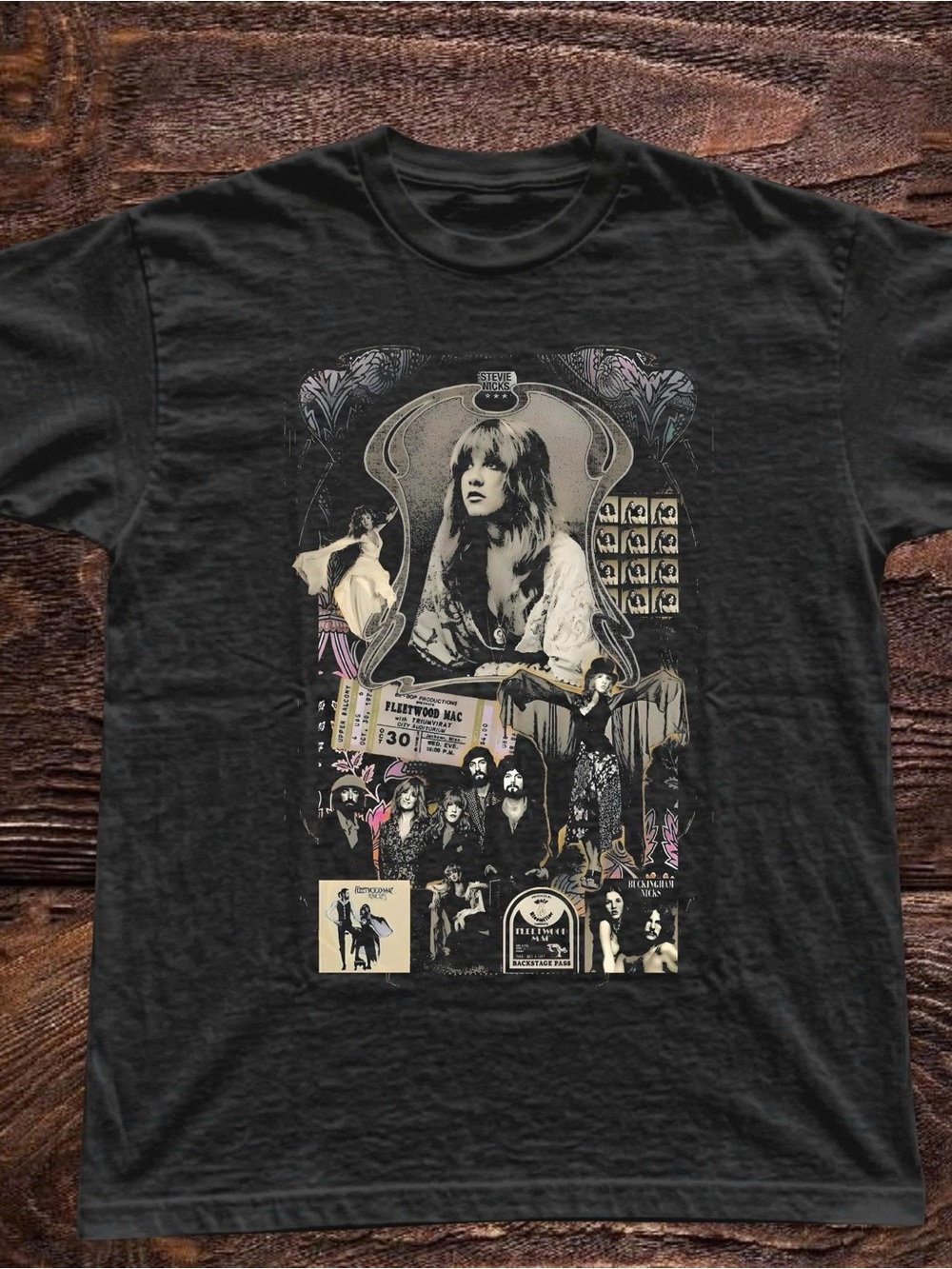 Gildan Black Fleetwood Mac Collage Graphic Tee - Stevie Nicks Retro Shirt